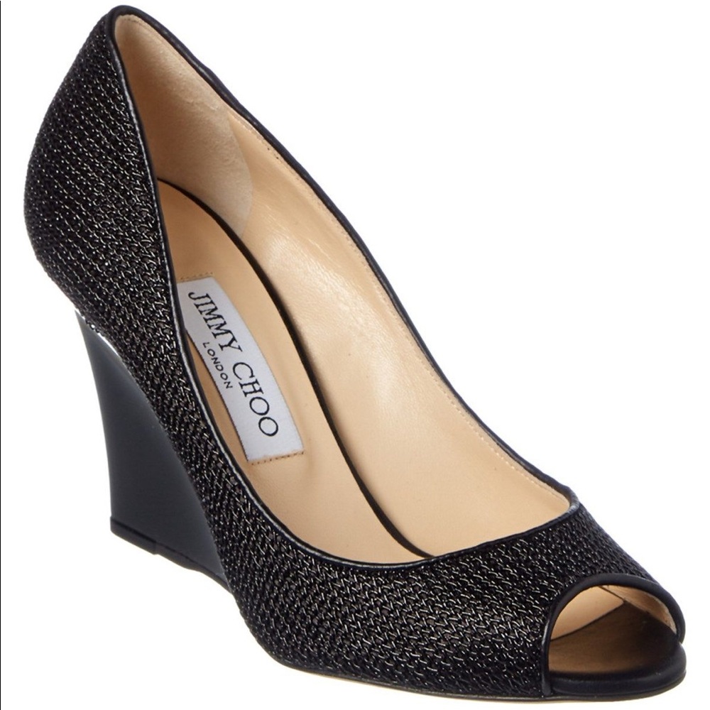💯% Authentic Jimmy Choo  chain fabric wedge pump